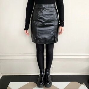 Vintage The Leather Ranch Black Leather Skirt High Waist 90s Pencil Statement